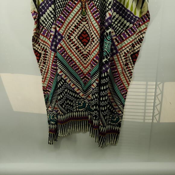 Winlar Layla Caftan Coverup Womens One Size Multicolor Boho Geometric Side Slit - Picture 3 of 7